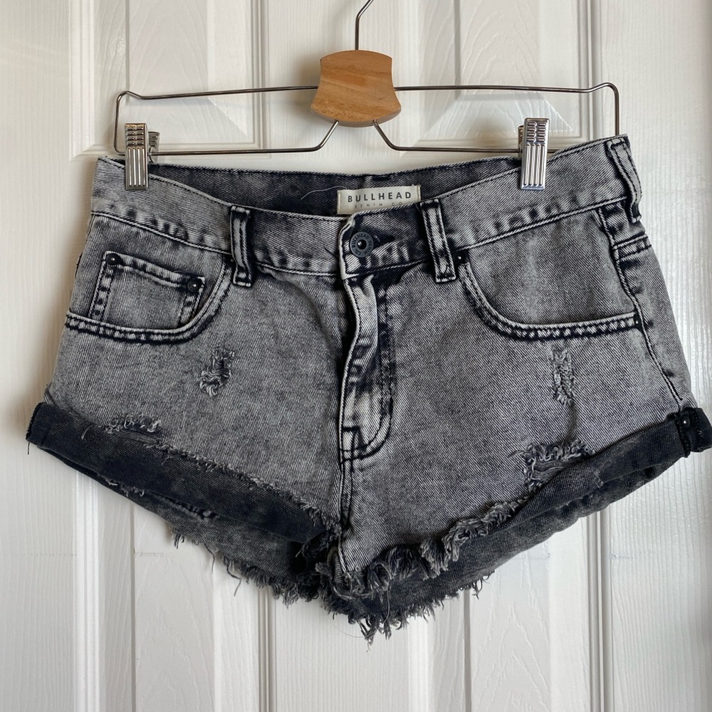 Black Faded Bullhead Denim Shorts